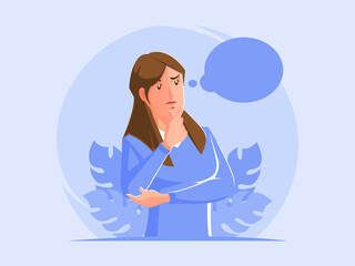 Women think with think bubble symbol
