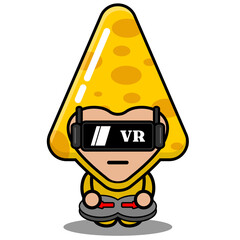 vector cartoon character cute triangle cheese food mascot costume playing virtual reality game