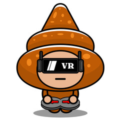 vector cartoon character cute croissant food mascot costume playing virtual reality game