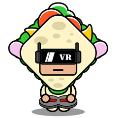 vector cartoon character mascot costume cute sandwich food playing virtual reality game