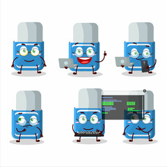 Blue eraser Programmer cute cartoon character with