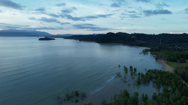 The Telok Teluk Melano Coastline and Serabang Beach at the most southern tip of the Tanjung Datu part of Sarawak and Borneo Island