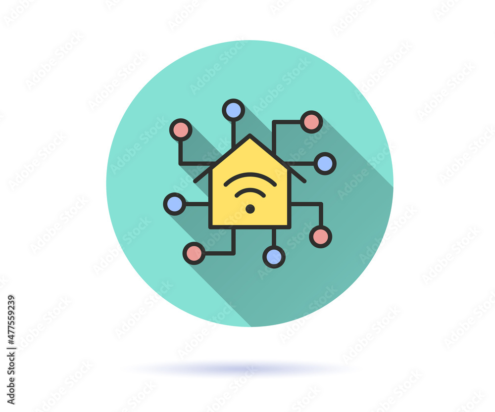 Poster iot icon with long shadow for graphic and web design.