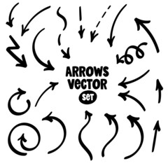 Arrows vector set. Hand drawn elements draw in different directions.