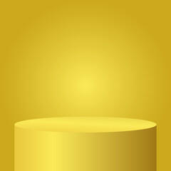 golden podium for product display on yellow gradient color lighting background with copy space