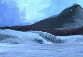 Winter scene painting. 2d illustration. Frozen landscape. © Jakub