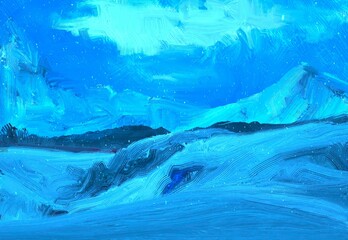Winter scene painting. 2d illustration. Frozen landscape. © Jakub