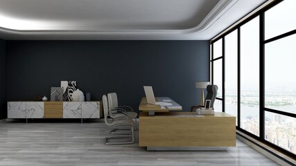 modern business office manager room with 3d design interior for company wall logo mockup