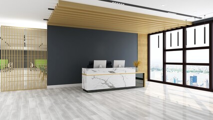 Obraz premium office front desk or receptionist room with wooden design interior