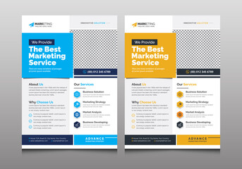 Modern Blue Yellow Clean Corporate Business Flyer Template Unique Design, Creative Minimal Leaflet Layout for Marketing Advertisement Promotion and Multipurpose Use