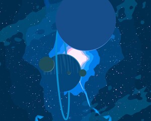 Vast, cold space. Cartoon style distant galaxies digital art. Interstellar Nebulae. Interplanetary space. Mysterious universe. Deep cosmos. Science fiction background with planets and moons. © Jakub