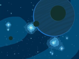 Vast, cold space. Cartoon style distant galaxies digital art. Interstellar Nebulae. Interplanetary space. Mysterious universe. Deep cosmos. Science fiction background with planets and moons.