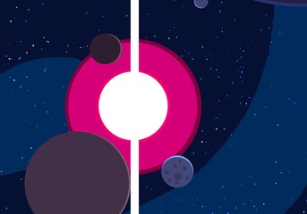 Vast, cold space. Cartoon style distant galaxies digital art. Interstellar Nebulae. Interplanetary space. Mysterious universe. Deep cosmos. Science fiction background with planets and moons. © Jakub