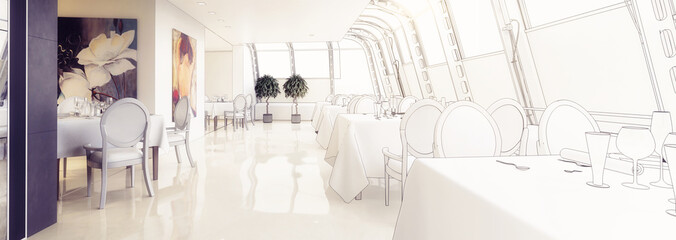 Fototapeta Modern Penthouse Resaurant in Classical Style - 3D Visualizaton obraz