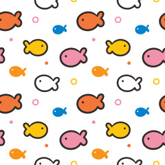 Seamless Childish Pattern with Fish Design on White Background