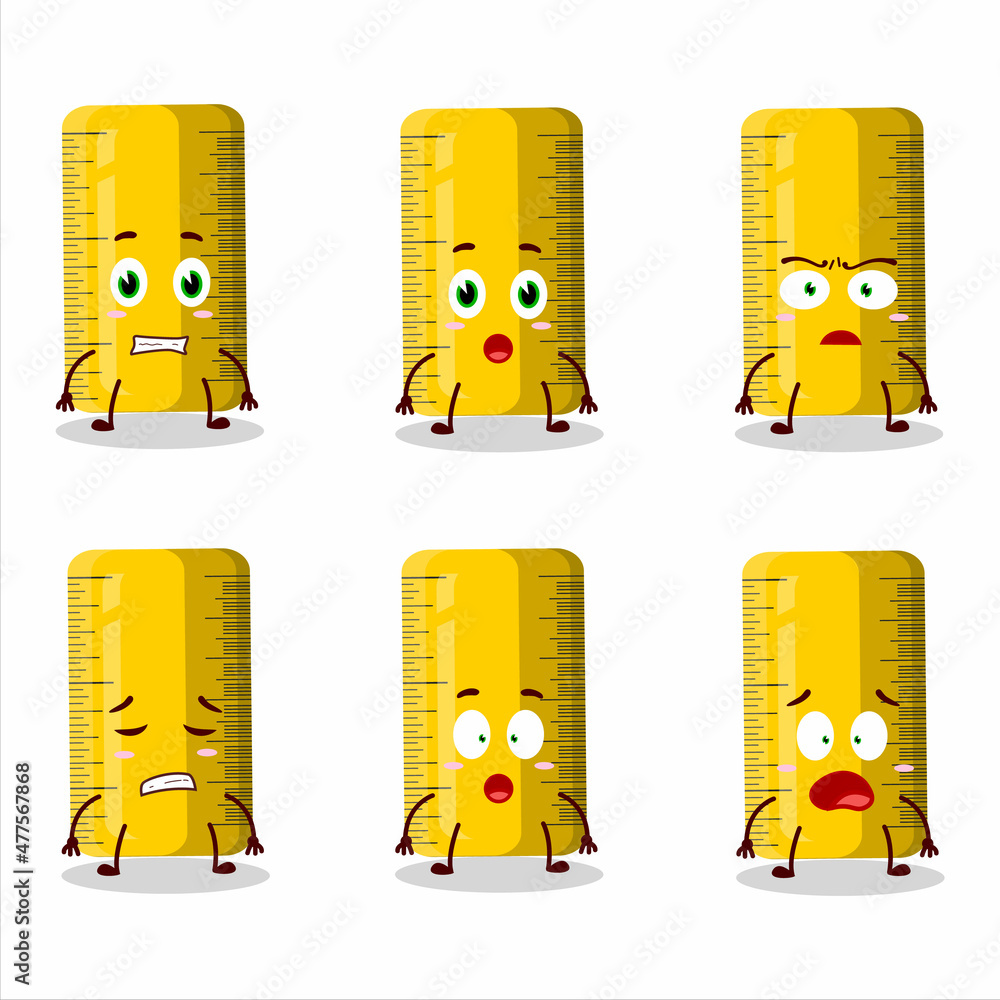 Sticker Character cartoon of yellow ruler with scared expression