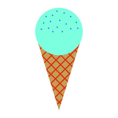 Ice cream icon. Blue ball in waffle cone. Summer time symbol. Cartoon art design. Vector illustration. Stock image. EPS 10.