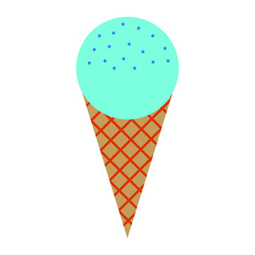 Ice cream icon. Blue ball in waffle cone. Summer time symbol. Cartoon art design. Vector illustration. Stock image. EPS 10.