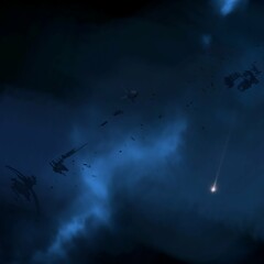 Fototapeta premium Bright star in deep, cold space. Blue empty universe art. Science fiction illustration.