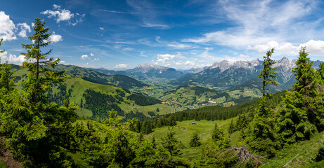 Naklejka premium Panorama view of Maria Alm and Saalfelden in summer, Salzburg, Austria