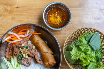 Close up photo of famous Vietnam food - bun thit nuong
