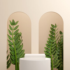 3D illustration rendering image of empty space mockup podium nature themed for product display