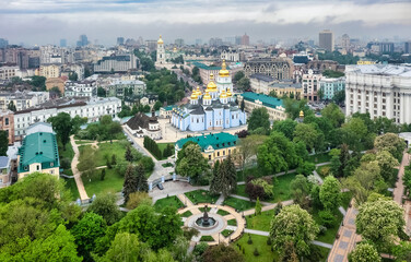 Aerial view of St. Michael's Cathedral, Ministry of Foreign Affairs, St. Sophia Cathedral, Vladimirskaya Gorka Park