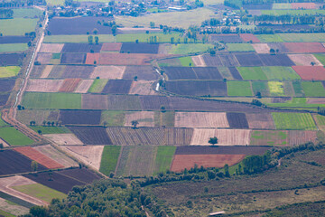 Agricultural fields. Aerial view of harvested agricultural fields at autumn