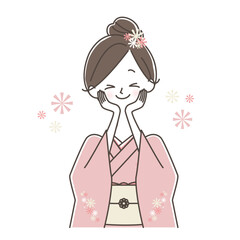 喜ぶ和服の女性