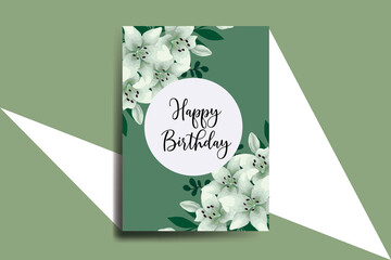 Greeting card birthday card Digital watercolor hand drawn Lily Flower Design Template