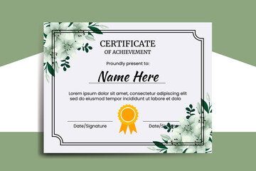 Certificate Template Lily Flower watercolor Digital hand drawn