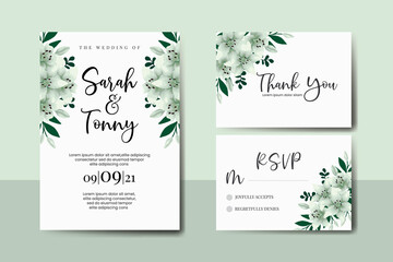Wedding invitation frame set, floral watercolor Digital hand drawn Lily flower design Invitation Card Template