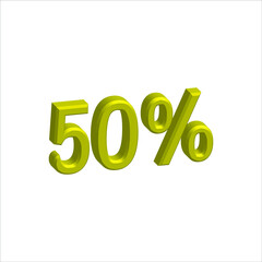 3D Text of Dark Yellow alphabet. Big letter 50%. Isolated on white background. clip art illustration vector