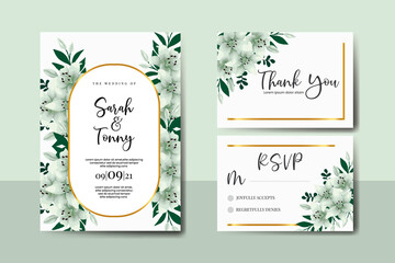 Wedding invitation frame set, floral watercolor Digital hand drawn Lily flower design Invitation Card Template