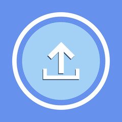 Upload Icon. Design vector sign symbol. Flat design style. Vector icon in circle isolated on blue background