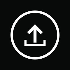 Upload Icon. Design vector sign symbol. Flat design style. Vector icon in circle isolated on black background