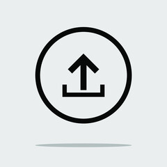 Upload Icon. Design vector sign symbol. Flat design style. Vector icon in circle isolated on gray background