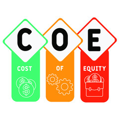 COE - Cost Of Equity acronym. business concept background. vector illustration concept with keywords and icons. lettering illustration with icons for web banner, flyer, landing page