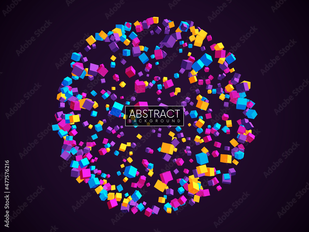 Aufkleber futuristic spherical explosion with colorful cubes. abstract geometric background with flying 3d cub