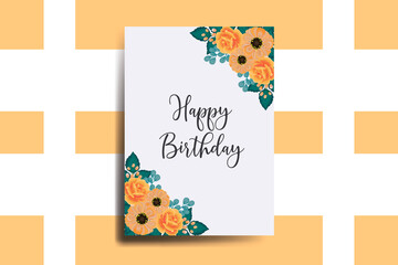 Greeting card birthday card Digital watercolor hand drawn Orange Zinnia With Rose Flower Design Template