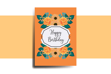 Greeting card birthday card Digital watercolor hand drawn Orange Zinnia With Rose Flower Design Template