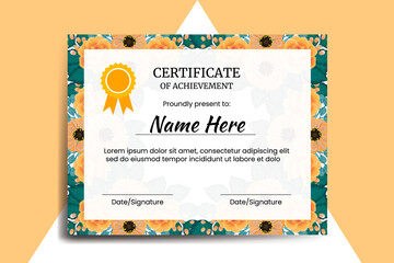 Certificate Template Orange Zinnia With Rose Flower watercolor Digital hand drawn