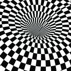 black white chess board hole / optic illusion / vector illustration