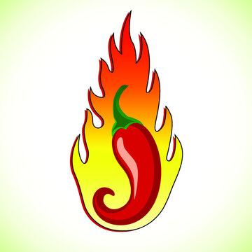 red chili pepper in fire / vector stamp illustration