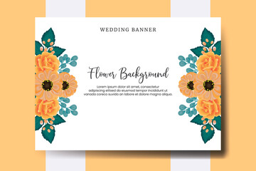 Wedding banner flower background, Digital watercolor hand drawn Orange Zinnia With Rose Flower design Template