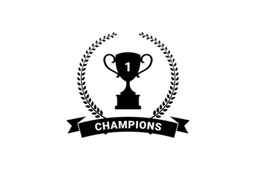 Best champions cup trophy vector design. Champion cup winner trophy award with laurel wreath