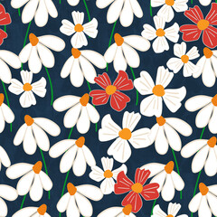 Abstract Petal Flowers Hand Drawn Design Cute Look Seamless Pattern Trendy Fashion Colors Textured Background