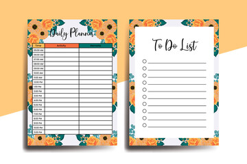 Planner To Do List Orange Zinnia With Rose Flower Design Template
