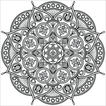 Circular in the form of a mandala, mehndi, tattoos, jewelry. Decorative ornament in the ethnic oriental style. Coloring book pages.