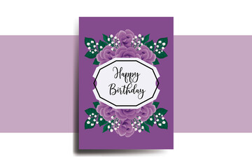 Greeting card birthday card Digital watercolor hand drawn Purple Rose Flower Design Template